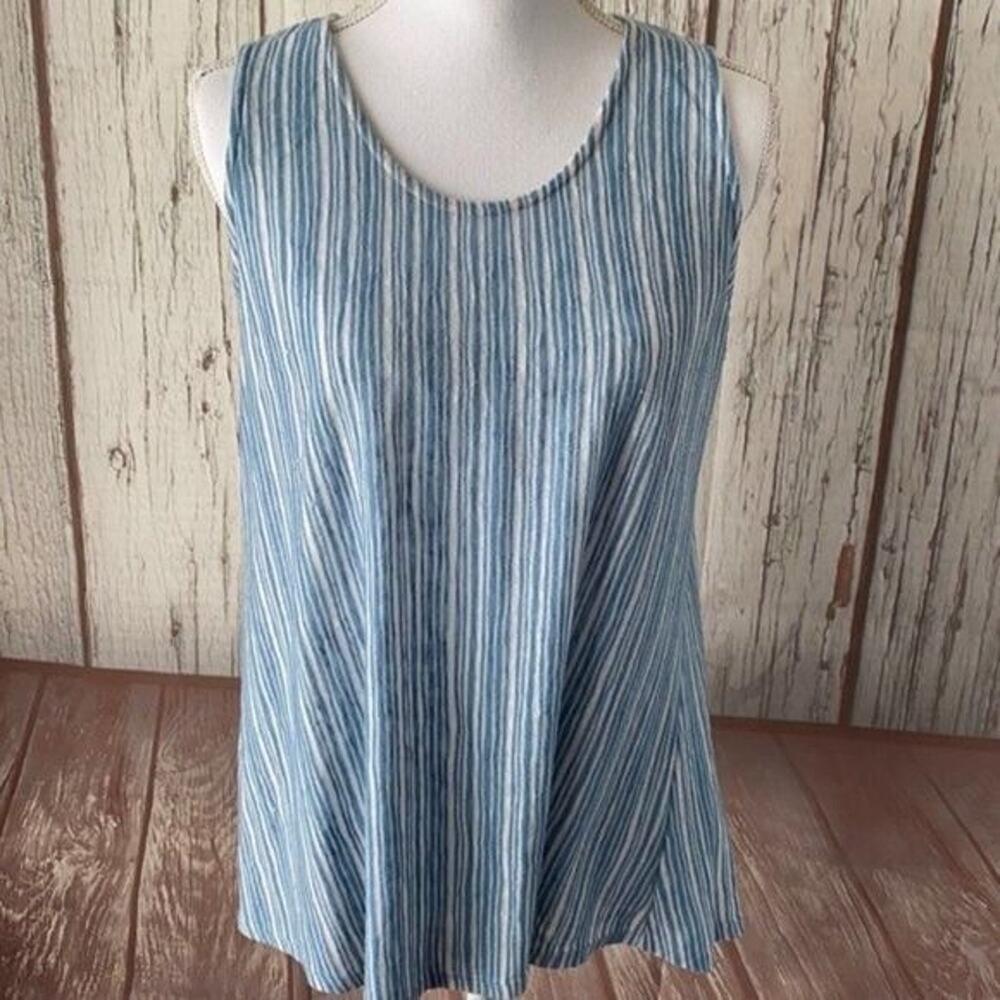 W5 Anthropologie‎ Tank Top Shirt Womens Medium Blue Striped Boxy Flowy Nautical
